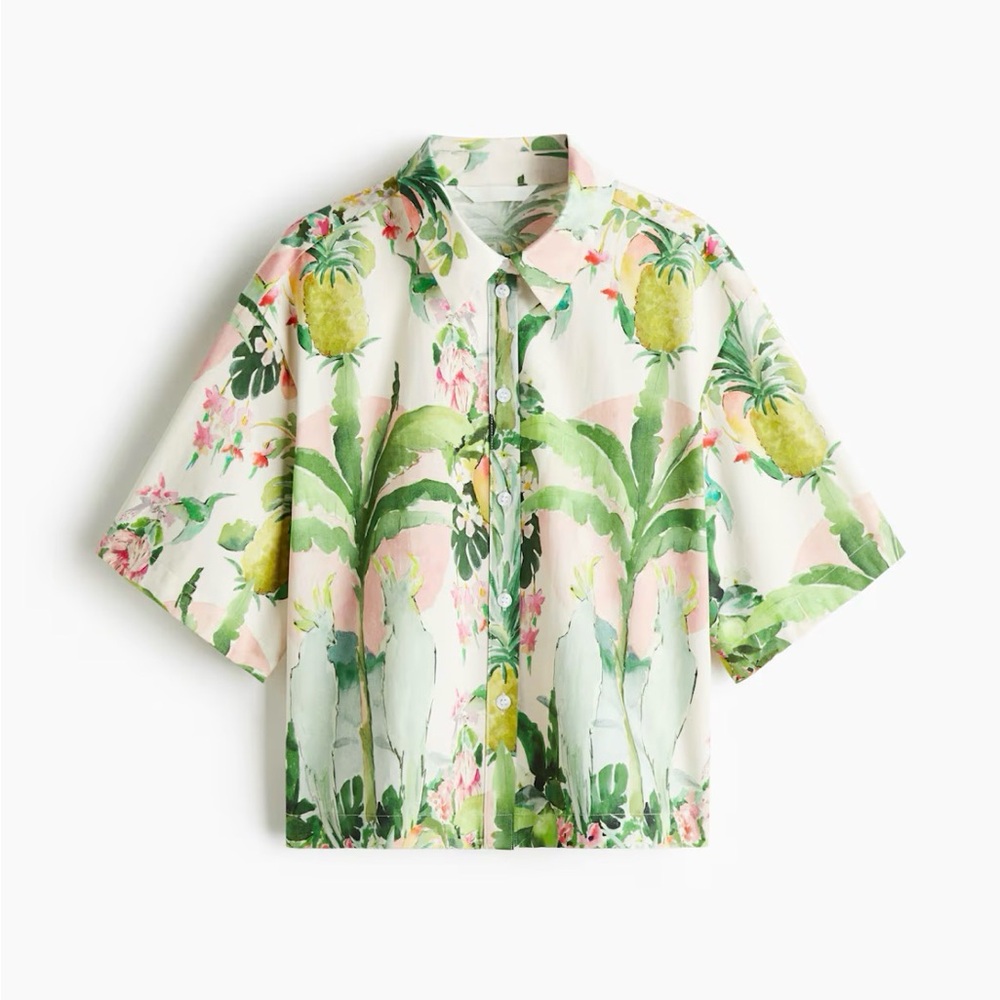 H&M Tropical Print Button Down Shirt - Green and Pink